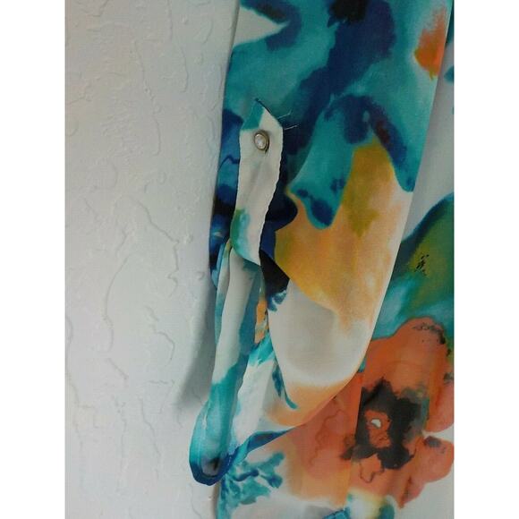 Sunny Leigh Women Small Shirt Floral Sheer Chiffon Jewel Button Multicolor Tunic - Picture 6 of 9